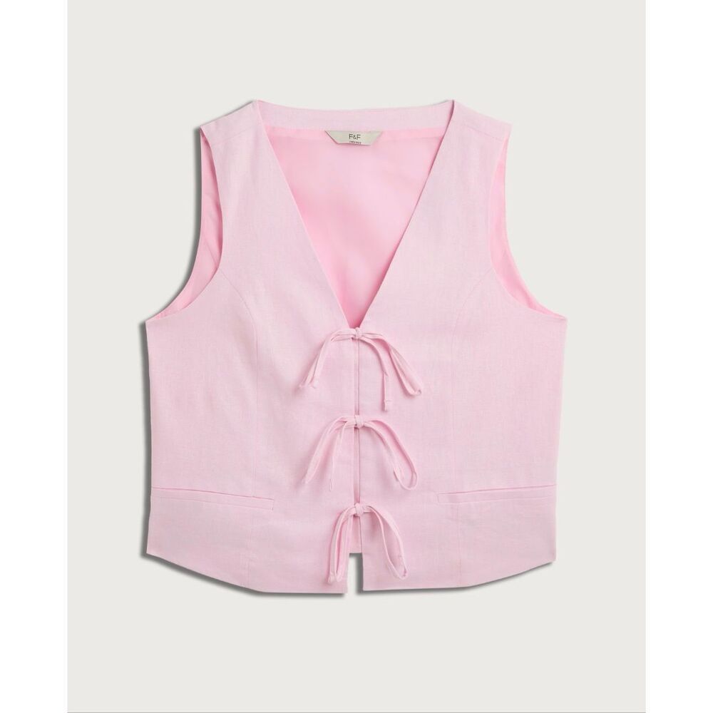F&F Linen-blend Tie-front Sleeveless Waistcoat in Pink US 2
